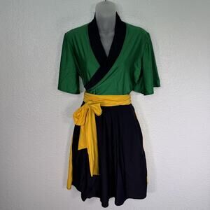 Elhoffer Design Dress Womens Large Mischief Wrap Belted Fit Flare Loki Cosplay
